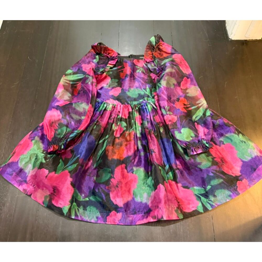 NWOT Crewcuts J.Crew Fairy-tale Holiday Dress vibrant floral puff-sleeve organza